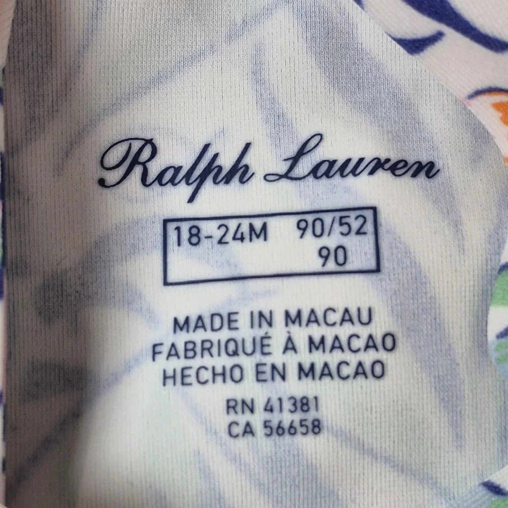 Ralph Lauren‎ Unisex 18-24M One Piece Rash Guard Swimsuit Tropical Zip Front NWT